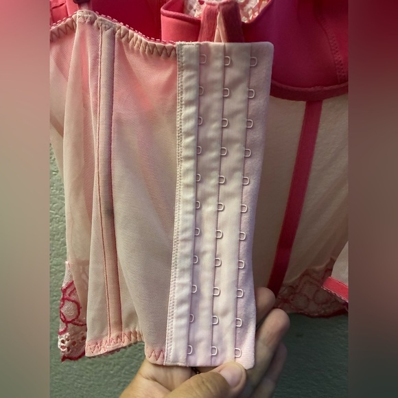 Elegant Pink Lace Corset Bustier Top With Straps L - Picture 13 of 14